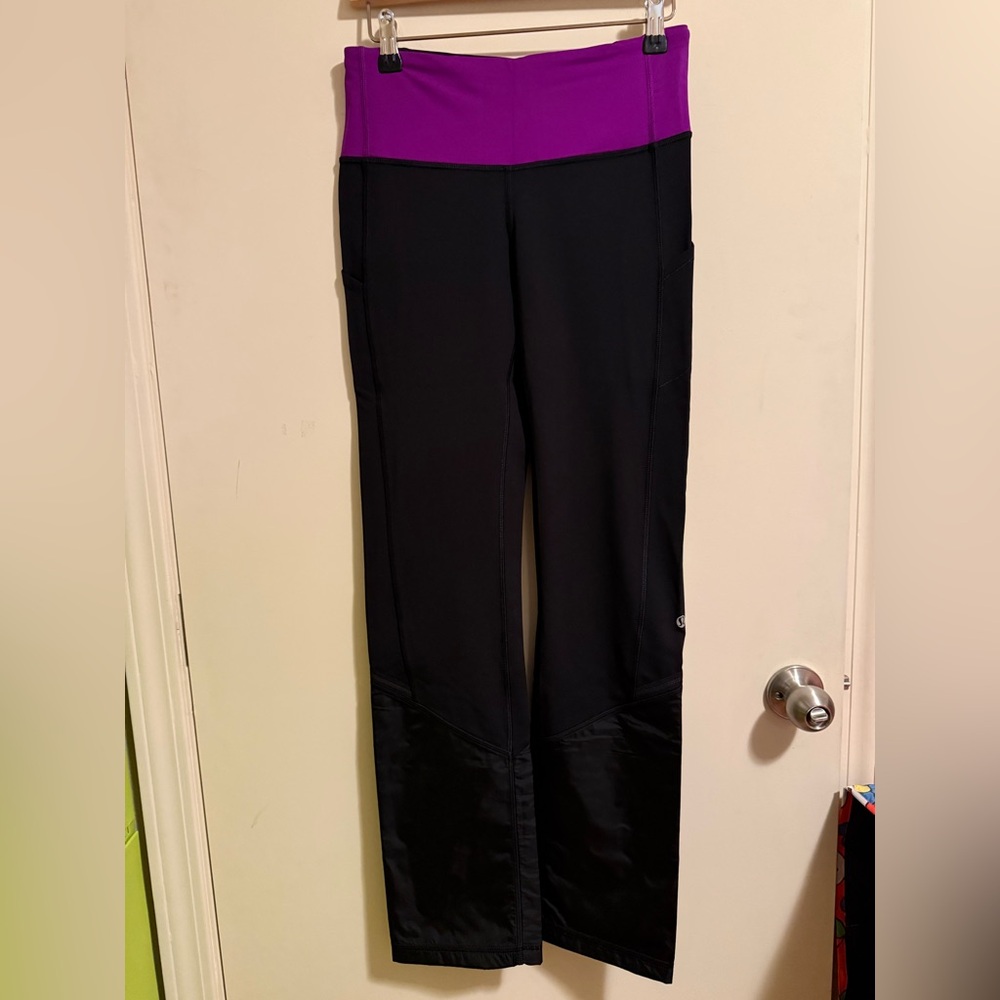 Lululemon Purple and Black Run pants with Ankle Splash Guard 6